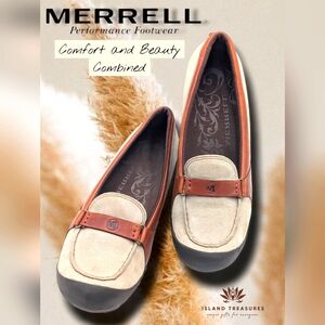 Merrell Plaza Glide SlipOn Suede Leather Sz 8.5 Taupe Brown Women Wedge Shoes